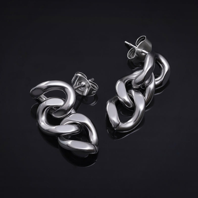 Boucles d'oreilles puces, argent, chaîne à maillons pendante, acier inoxydable 316L - paire
