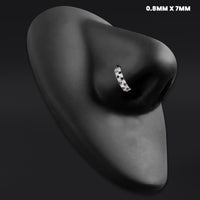 Anneau de nez clicker en titane ASTM F136 argenté à damier serti de pierres