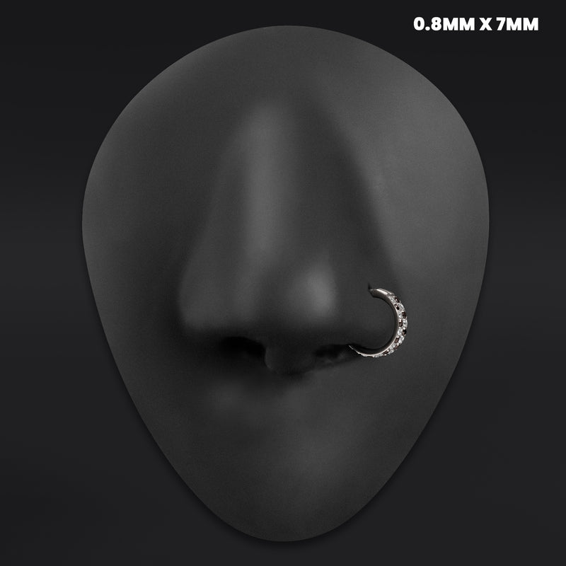Anneau de nez clicker en titane ASTM F136 argenté à damier serti de pierres