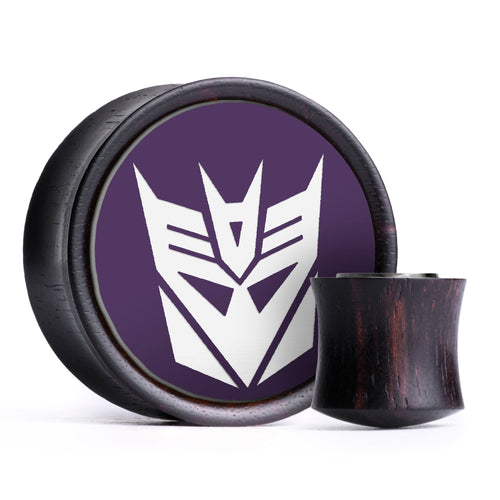 Transformers Decepticons Plug / Gauge - Lila & Weißes Inlay Ebenholz | Konvexer Doppelflansch Einzel