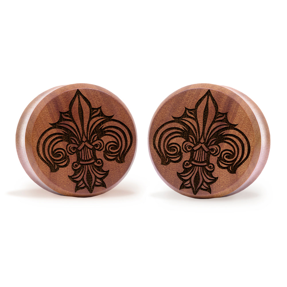 Fleur De Lis Lilly Plug / Gauge - Saba Holz | Flache Doppelkonische Gesichtsform
