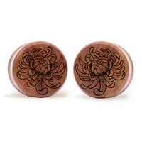 Plug / Gauge Fleur de chrysanthème - Bois de Saba | Face plate double évasé