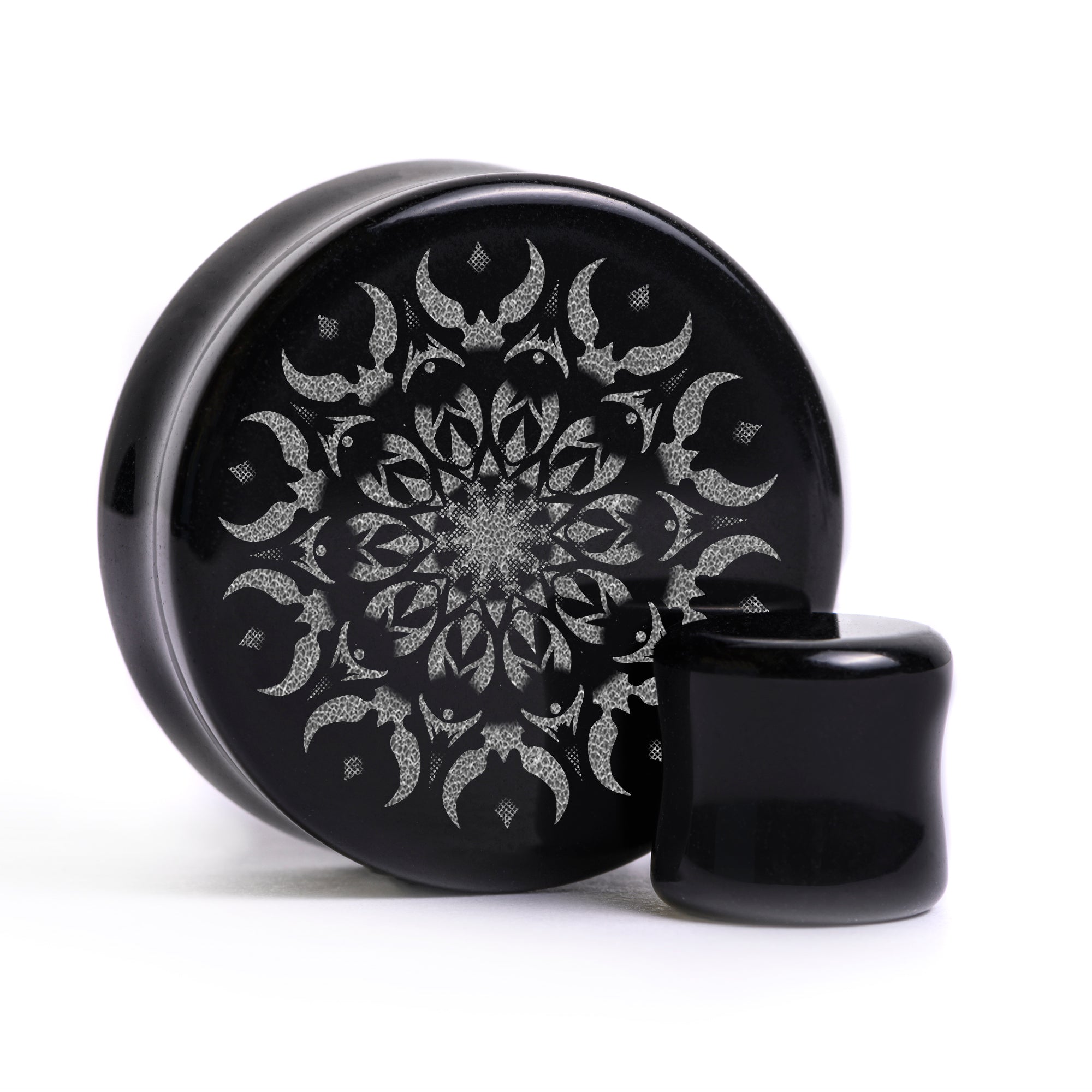 Faded Mandala Plug / Gauge - Black Glass | Flat Faced Double Flare