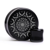 Plug / Gauge Mandala estompé - Verre noir | Face plate double évasé