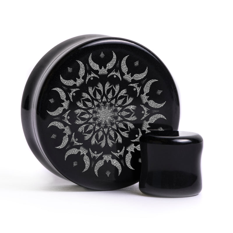 Plug / Gauge Mandala estompé - Verre noir | Face plate double évasé