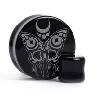 Plug / Gauge Papillon - Verre noir | Face plate double évasé