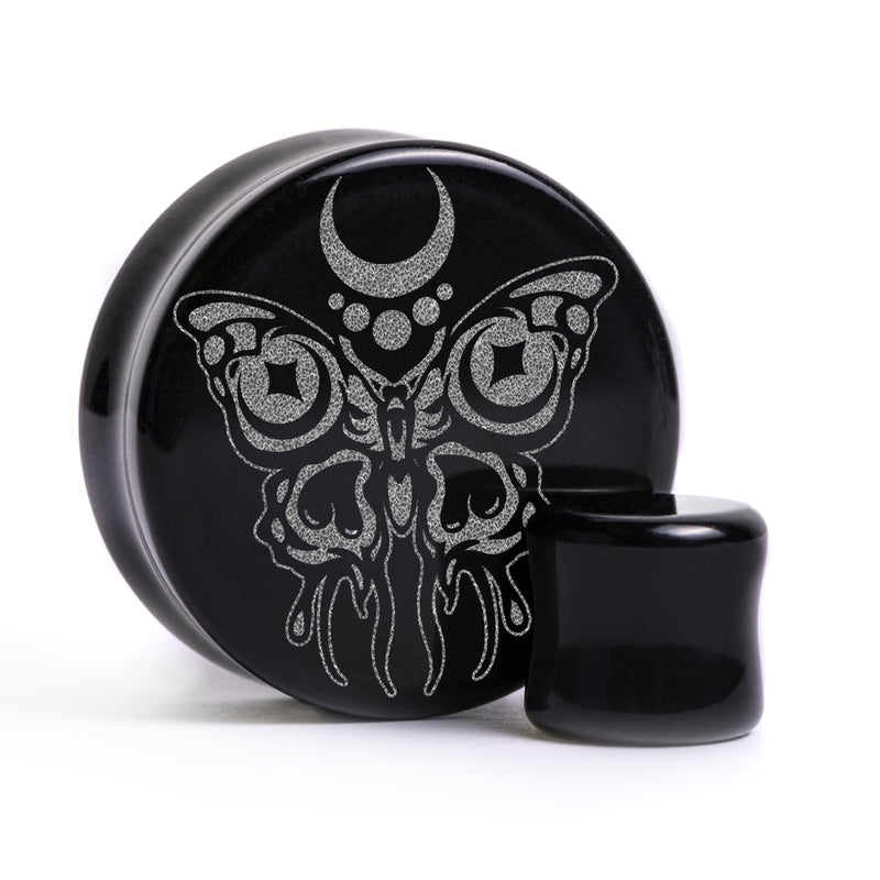 Plug / Gauge Papillon - Verre noir | Face plate double évasé