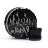 Plug / Gauge Flammes rétro années 90 - Verre noir | Face plate double évasé