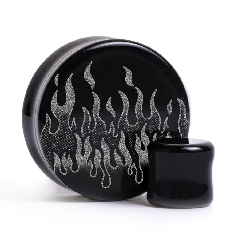 Plug / Gauge Flammes rétro années 90 - Verre noir | Face plate double évasé