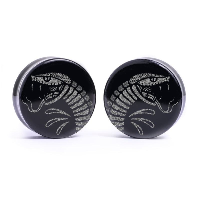 Plug / Gauge Morsure de serpent - Verre noir | Face plate double évasé