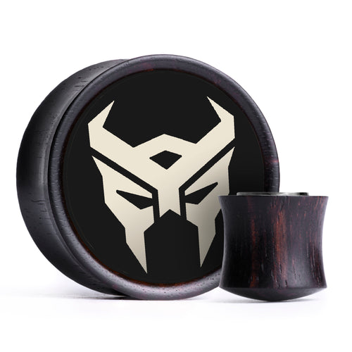 Transformers Terrorcon Plug / Gauge - Ivory & Black Inlay Ebony Wood | Convex Double Flare Pair Pair