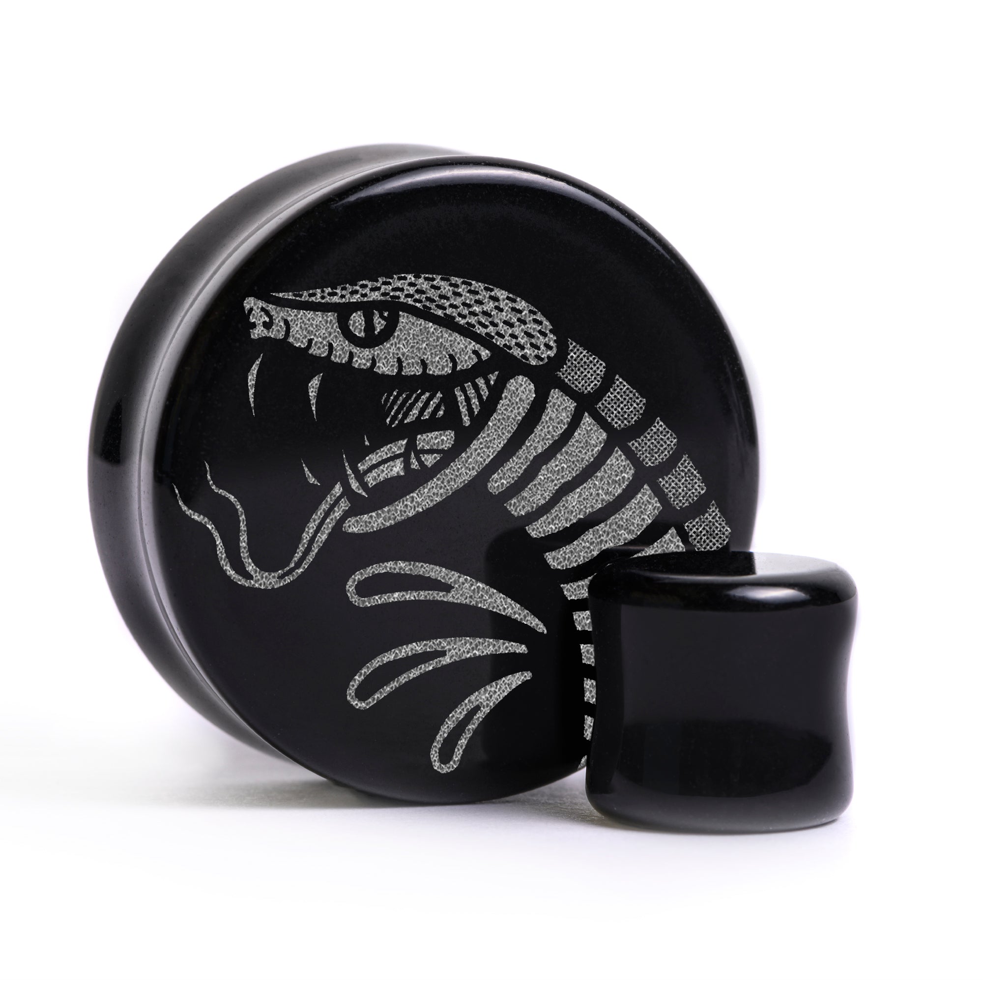 Snake Bite Plug / Gauge - Black Glass | Flat Faced Double Flare
