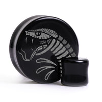 Plug / Gauge Morsure de serpent - Verre noir | Face plate double évasé
