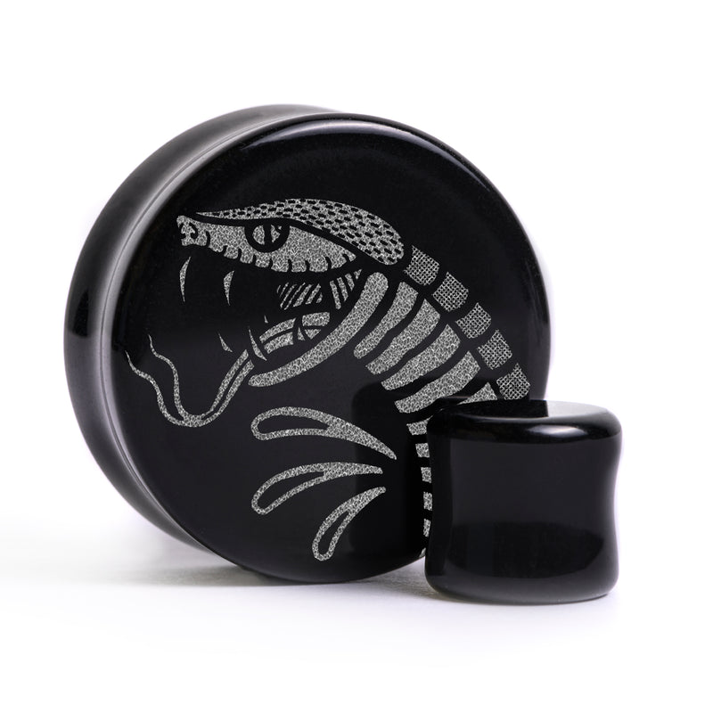 Plug / Gauge Morsure de serpent - Verre noir | Face plate double évasé