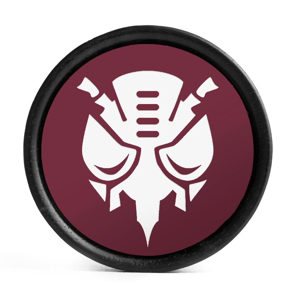 Transformers Predacon Plug / Gauge - Burgundy & White Inlay Ebony Wood | Convex Double Flare Pair - Lasered To Order In House At Custom Plugs HQ