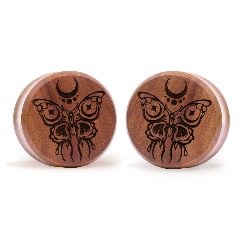 Plug / Gauge Papillon - Bois de Saba | Face plate double évasé