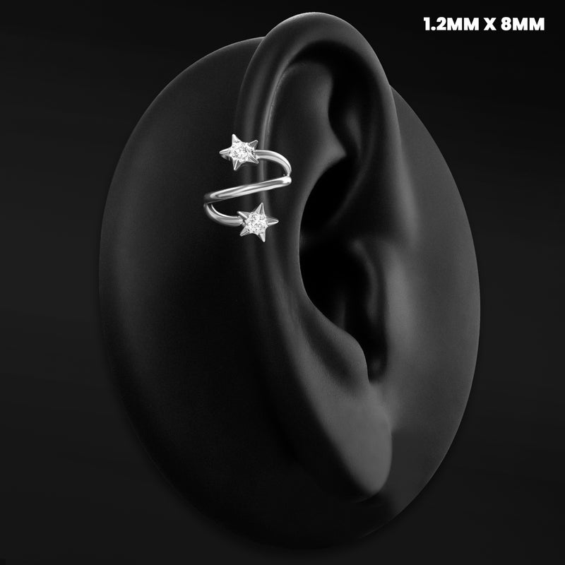 Bague hélice étoilée torsadée, argent, titane ASTM F136