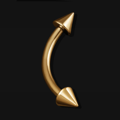 Curved Barbell, Gold, Spiked, Internally Threaded, Titanium