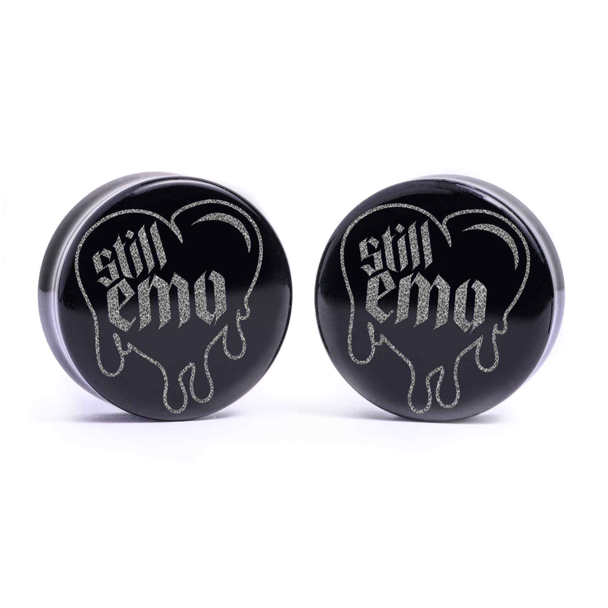 Still Emo Dripping Heart Plug / Gauge - Black Glass | Flat Faced Double Flare