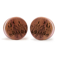 Plug / Gauge Flammes rétro années 90 - Bois de Saba | Face plate double évasé