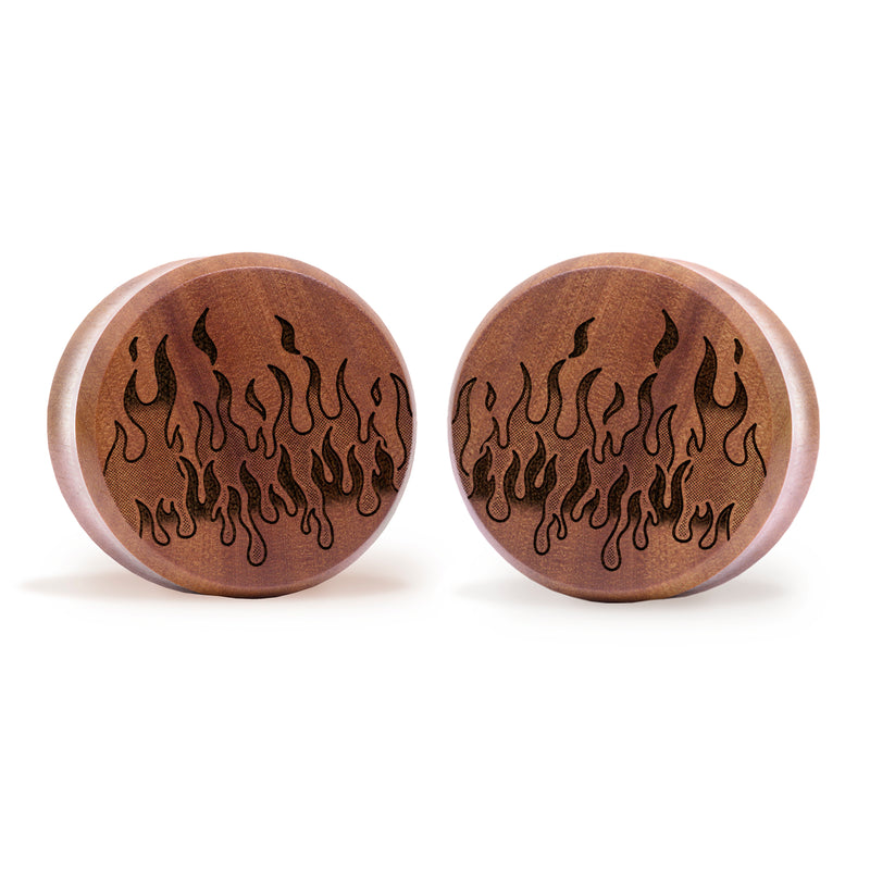 Plug / Gauge Flammes rétro années 90 - Bois de Saba | Face plate double évasé