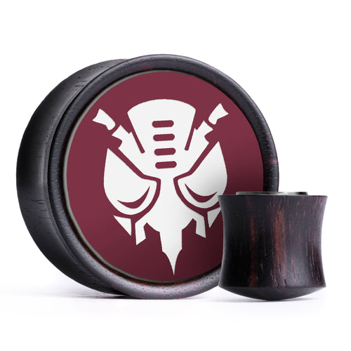 Transformers Predacon Plug / Gauge - Burgundy & White Inlay Ebony Wood | Convex Double Flare Pair