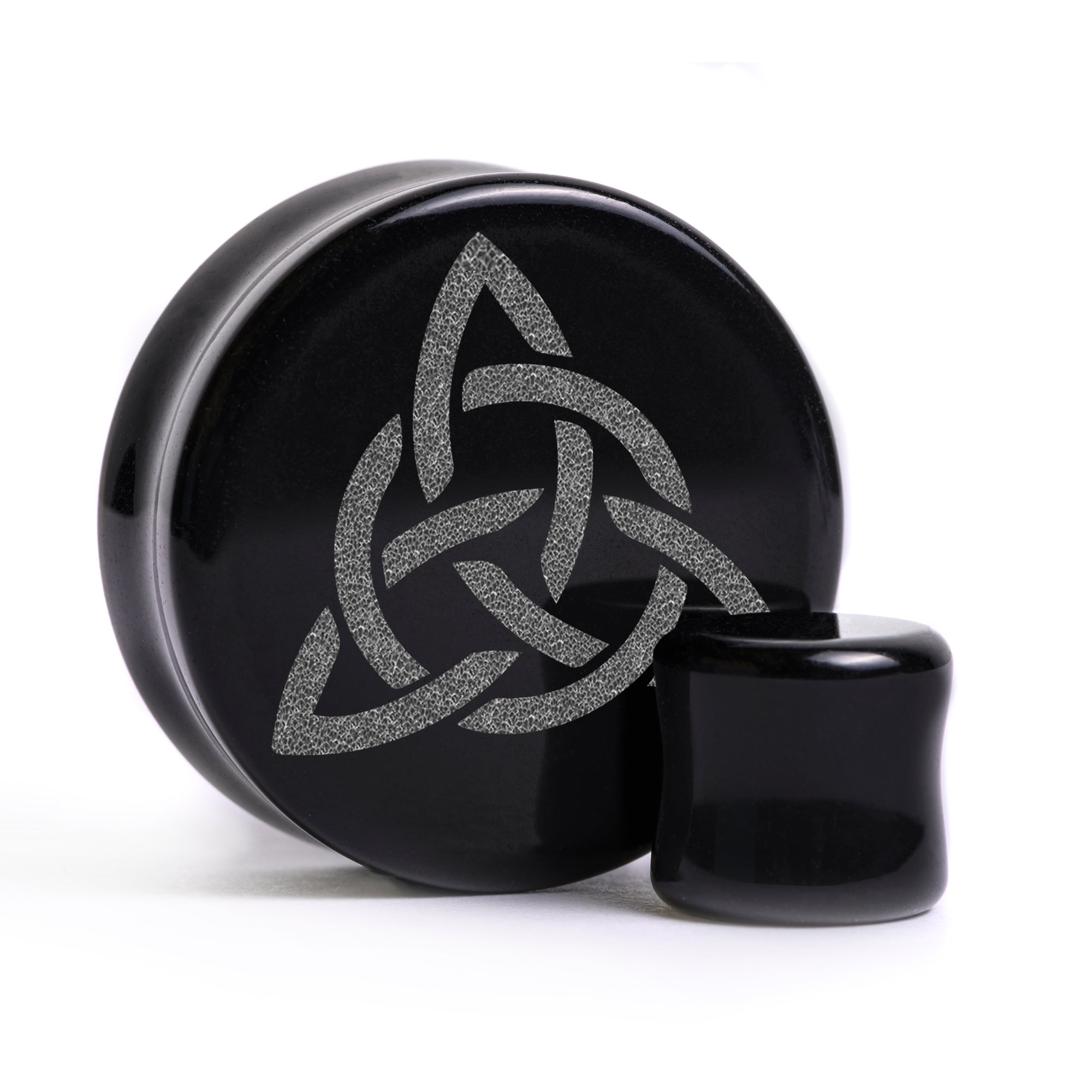 Celtic Knot Plug / Gauge - Black Glass | Flat Faced Double Flare