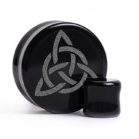 Plug nœud celtique / gauge - verre noir | double flare à face plate
