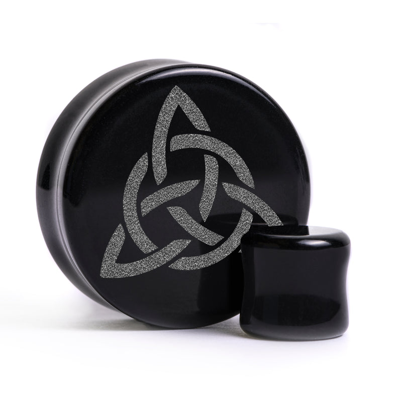 Plug nœud celtique / gauge - verre noir | double flare à face plate