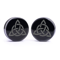 Plug nœud celtique / gauge - verre noir | double flare à face plate