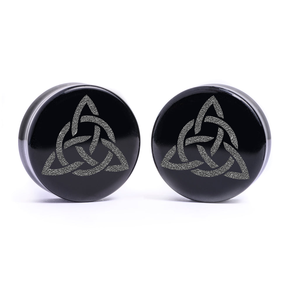 Celtic Knot Plug / Gauge - Black Glass | Flat Faced Double Flare - Lasered To Order In House At Custom Plugs HQ