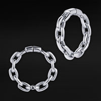 Pendants d'oreille chaîne circulaire en acier argenté - Paire