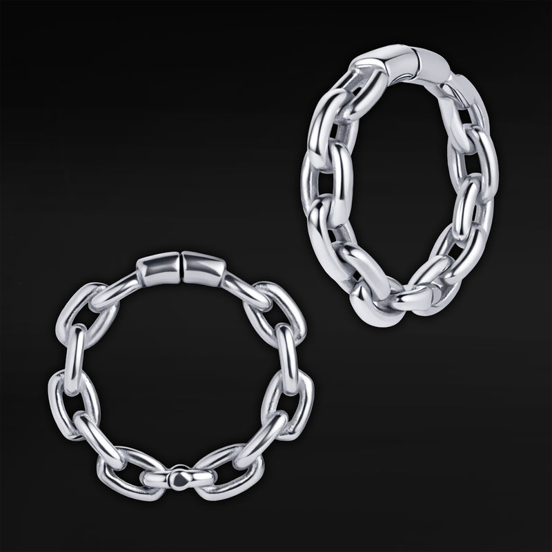 Pendants d'oreille chaîne circulaire en acier argenté - Paire