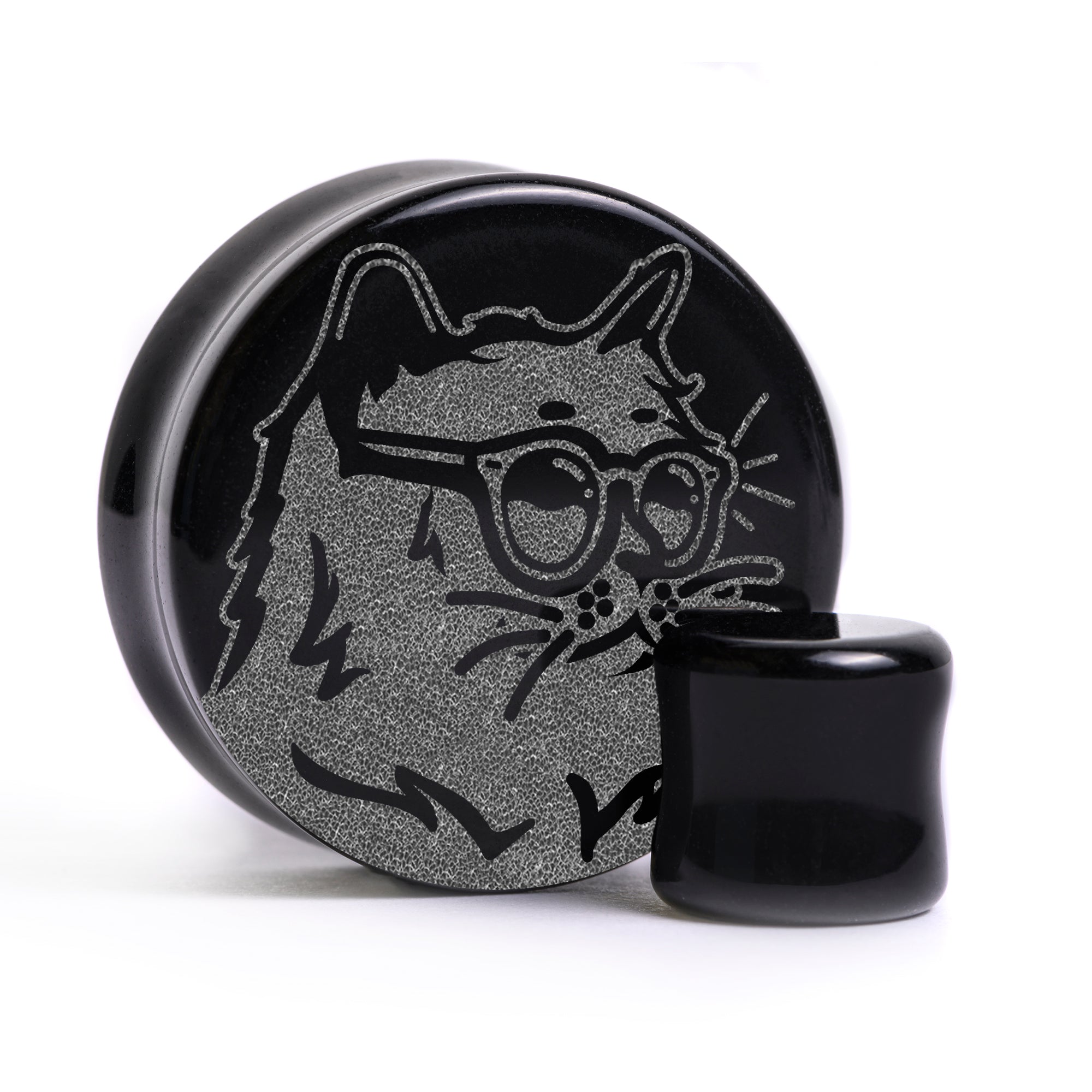 Cool Cat Plug / Gauge - Black Glass | Flat Faced Double Flare