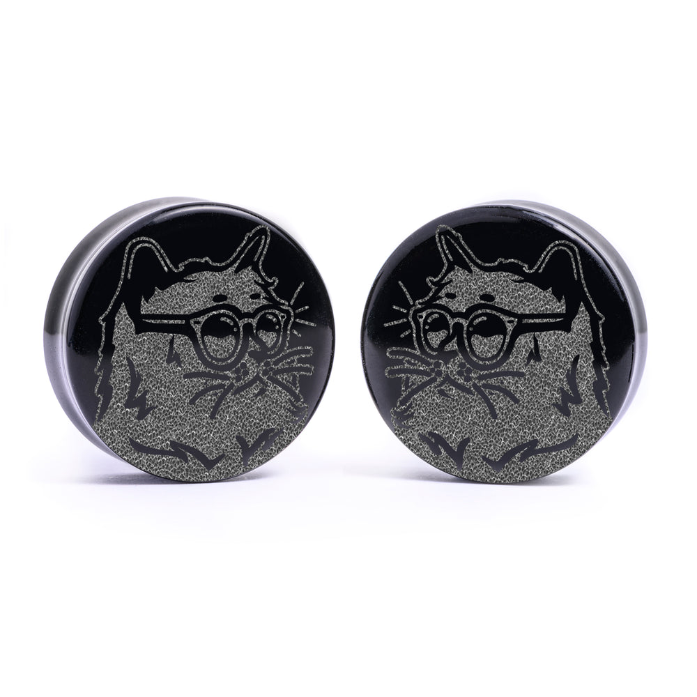 Cool Cat Plug / Gauge - Schwarzes Glas | Flachgesichtige Doppelflare