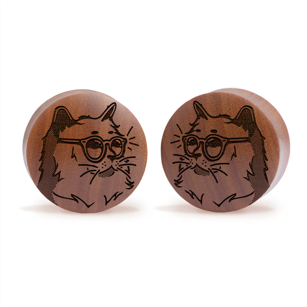 Cool Cat Plug / Gauge - Saba Wood | Convex Double Flare - Lasered To Order In House At Custom Plugs HQ