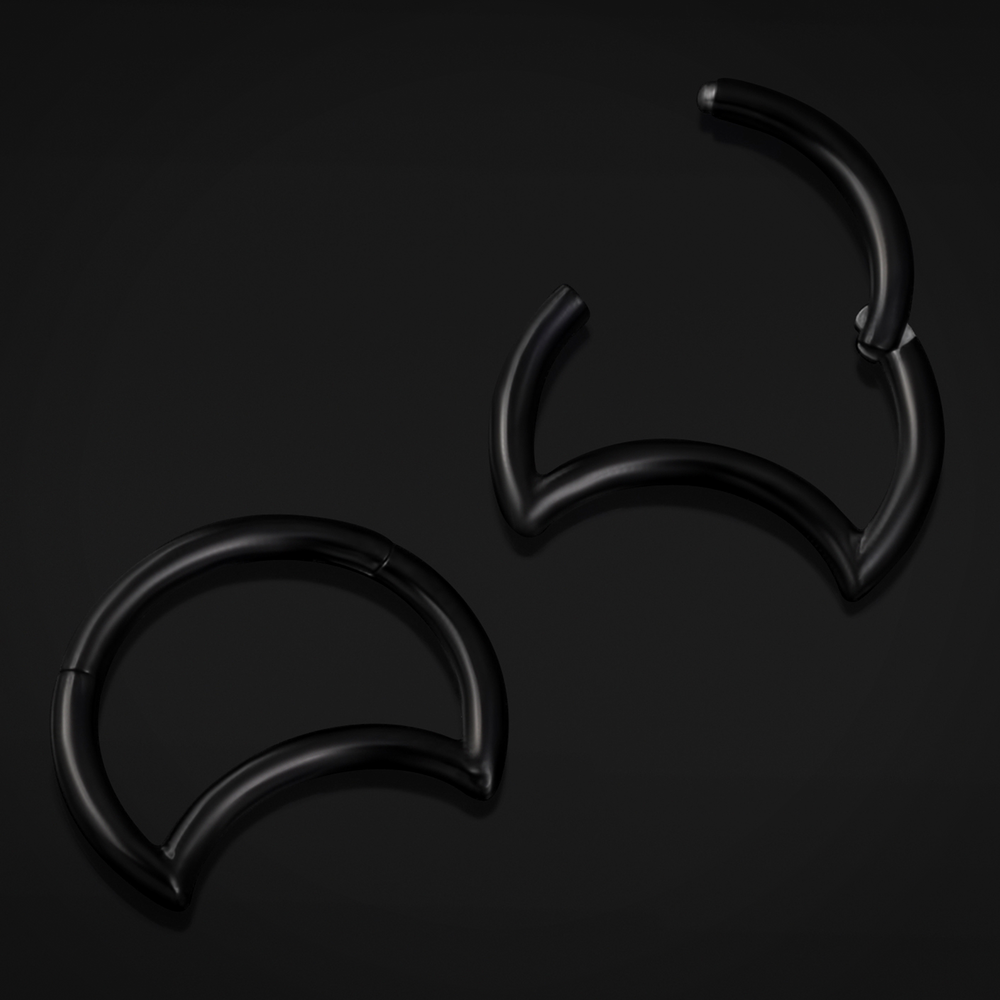 Crescent Septum Clicker, Black, Titanium, 1.2mm - Half Moon Septum Ring for Piercings - 8mm/10mm