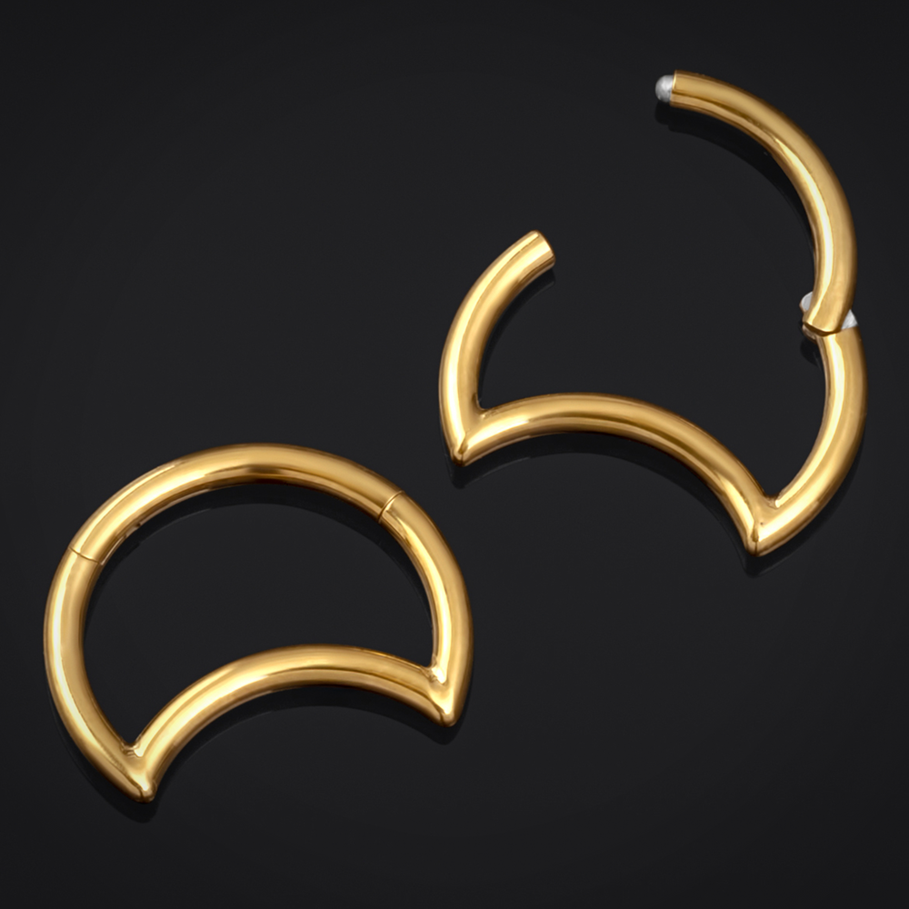 Crescent Septum Clicker, Gold, Titanium, 1.2mm - Half Moon Septum Ring for Piercings - 8mm/10mm