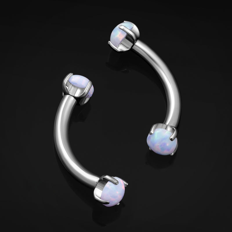 Gebogener Barbell, Weißer Opal, Titan