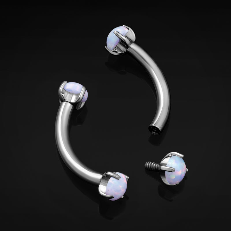 Gebogener Barbell, Weißer Opal, Titan