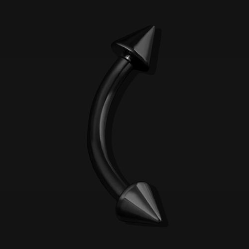 Curved Barbell, Black, Spiked, Internally Threaded, Titanium