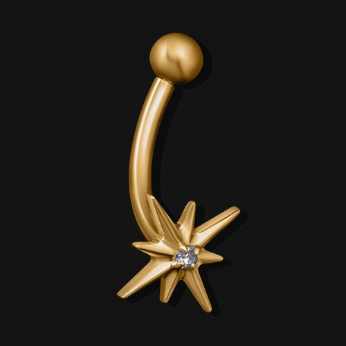 Curved Barbell, Gold, Jewelled North Star, Internally Threaded, Titanium, 1.2mm Gauge