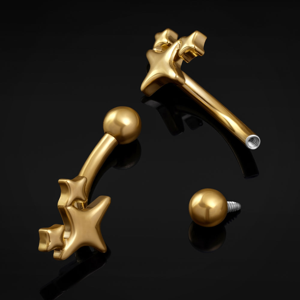 Gebogener Barbell, Silber, Juwelenbesetzter Nordstern, Innengewindet, Titan, 1,2mm Stärke