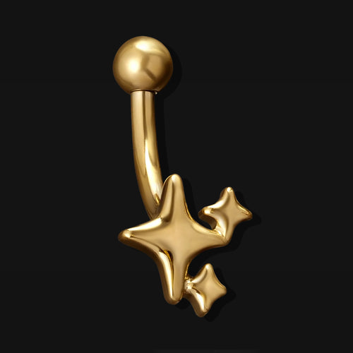 Curved Barbell, Gold, Triple Star, Internally Threaded, Titanium, 1.2mm Gauge
