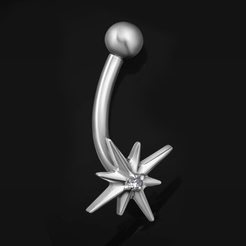 Curved Barbell, Silver, Jewelled North Star, Internally Threaded, Titanium, 1.2mm Gauge