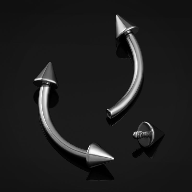 Curved Barbell, Silver, Spiked, Internally Threaded, Titanium