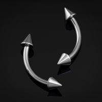 Curved Barbell, Silver, Spiked, Internally Threaded, Titanium