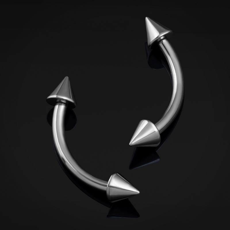 Curved Barbell, Silver, Spiked, Internally Threaded, Titanium