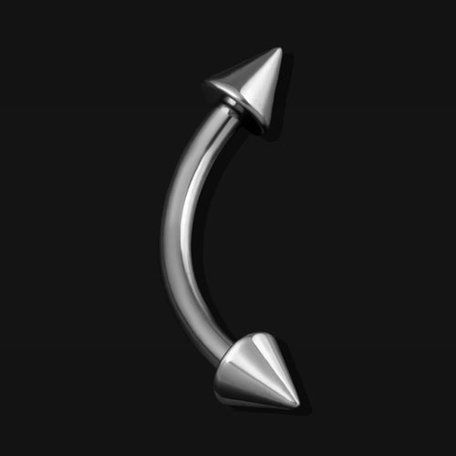 Curved Barbell, Silver, Spiked, Internally Threaded, Titanium