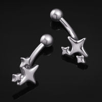 Curved Barbell, Argent, Triple Étoile, Filetage Interne, Titane, Calibre 1,2 mm